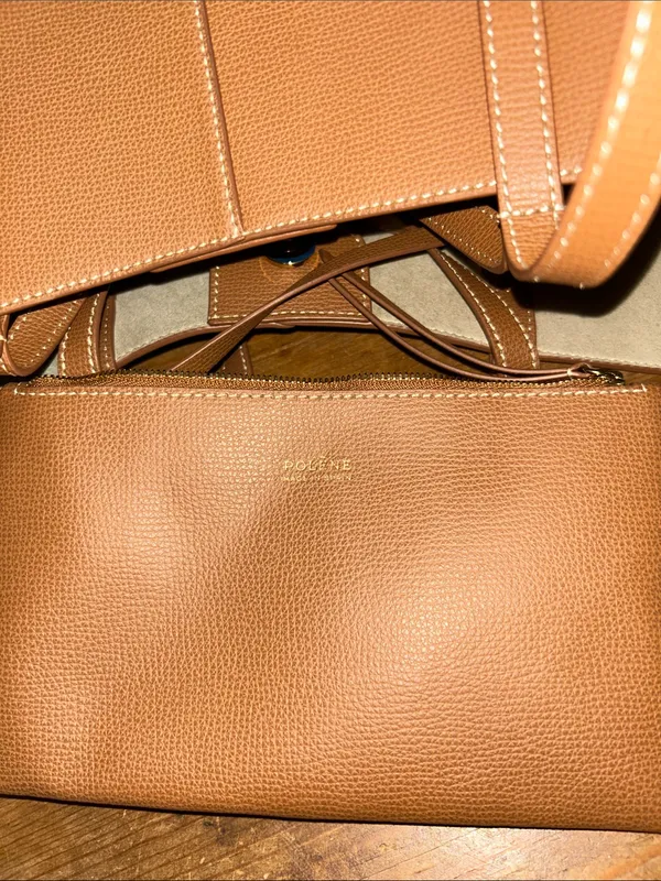 Polène Cyme Mini Textured Leather Tote Bag Camel Brown with Box & Dust Bag - Image 7