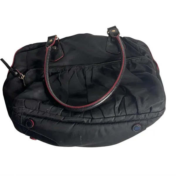 MZ WALLACE Black Shoulder Bag Jane Bedford Nylon Multi Pockets Red Lining - Image 4