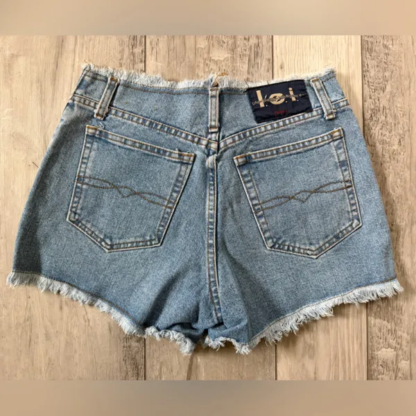 RARE Style VINTAGE Lei High Waisted Frayed Cotton Denim Shorts size 5 (28) - Image 7