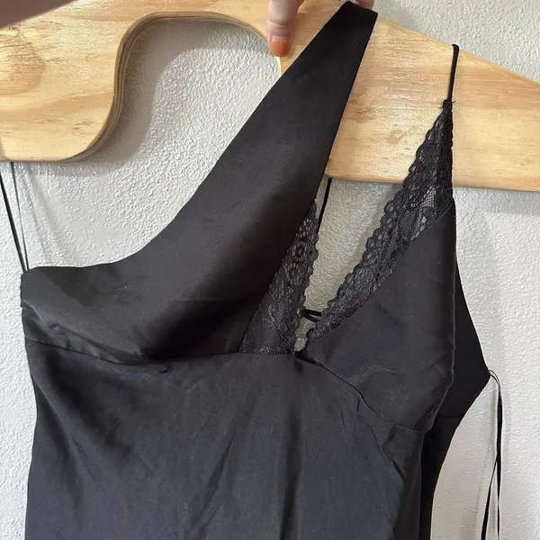 NEW Bardot Lamont Black Satin Slip Dress Size XXL/US 12 Midi‎ Lace - Image 4