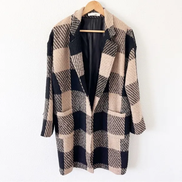 ASTR The Label Cora Plaid Wool Blend Peacoat Oversized Brown Black Coat - Image 3
