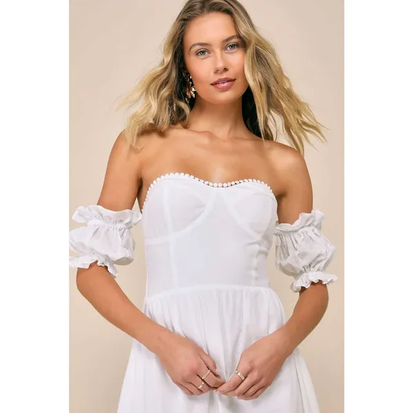 NWT Lulus Sweet Sunlover White Embroidered Off-the-Shoulder Midi Dress Summer M - Image 8