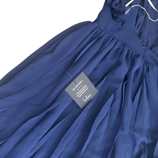 Lulus Navy Blue Ruffle Chiffon Midi Maxi‎ Dress Flowy One Shoulder Formal Size M - Image 7