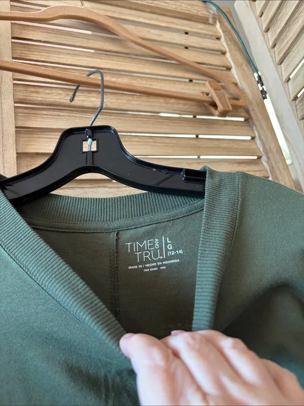 Time and Tru Olive Green Short Sleeve Crew Tee Dress Large - Image 3