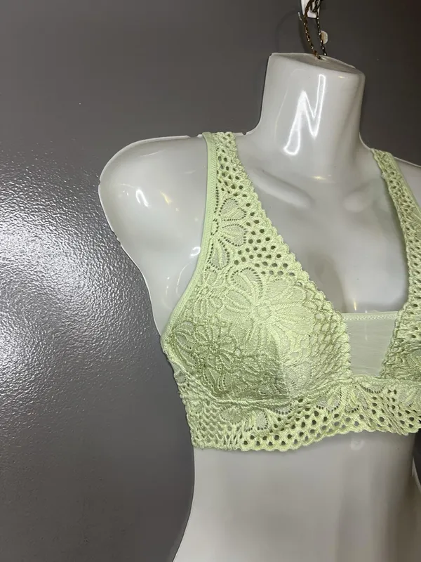 Aerie Bralette Bra Womens Small Green Floral Lace Wireless Lined Longline Soft - Image 2