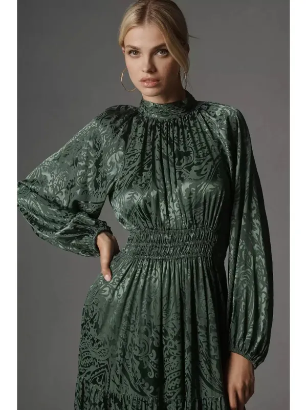 NWT by Anthropologie The Somerset Maxi in Green Mock-Neck Edition Dress M - Image 2