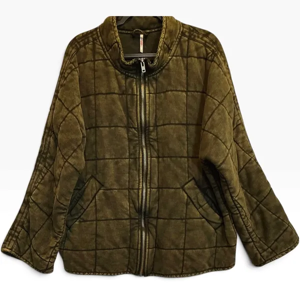 Free People Quilted Dolman Knit Jacket Dusted Military Green Large Oversized - Image 2