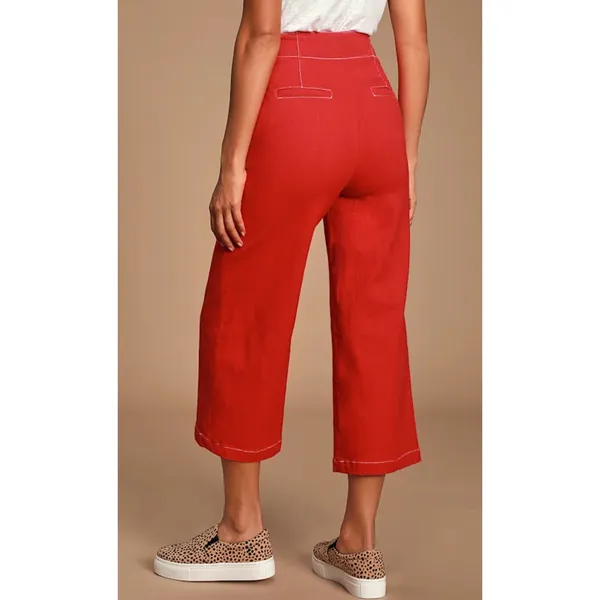 ASTR‎ The Label Nixon Red Denim Contrast Stitch Culotte Pants Wide Leg Cropped S - Image 2