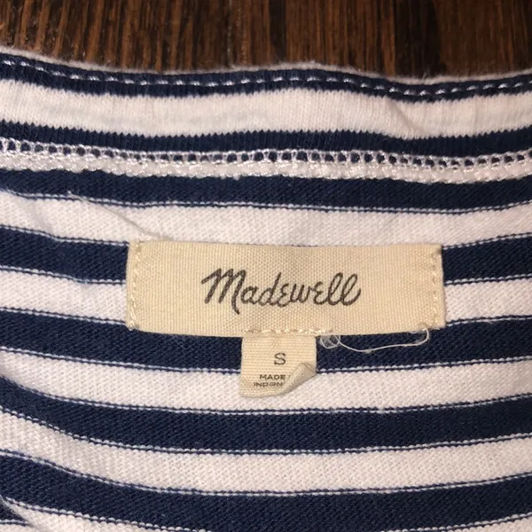Madewell navy blue and white striped knit top size small cotton fabric - Image 2