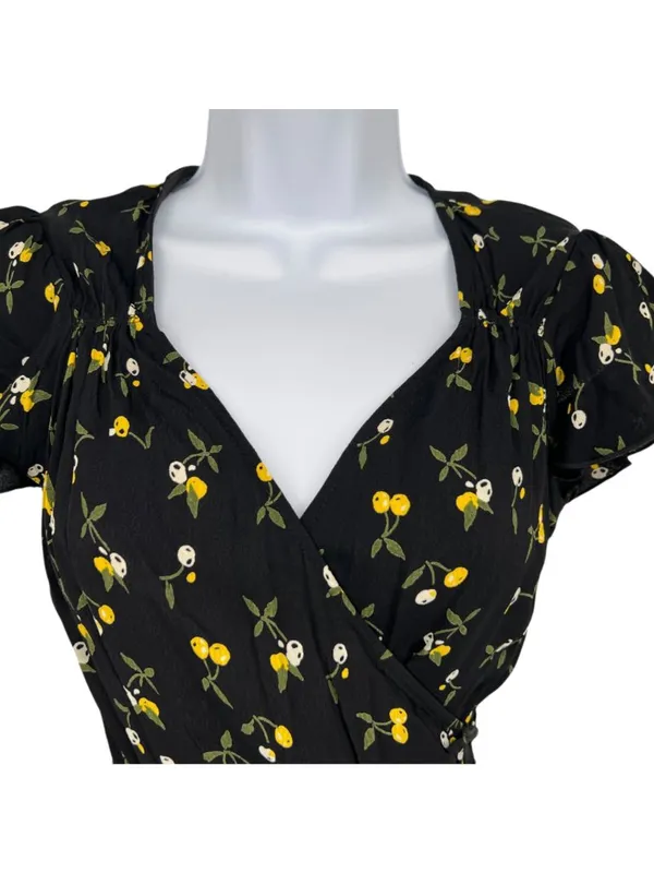 Dollz & Dames Cherry Sweetheart Wrap Dress Black Yellow Size XS Retro Pin-up - Image 3