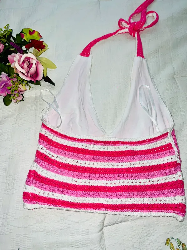 Hollister Pink crochet Halter Top - Image 6