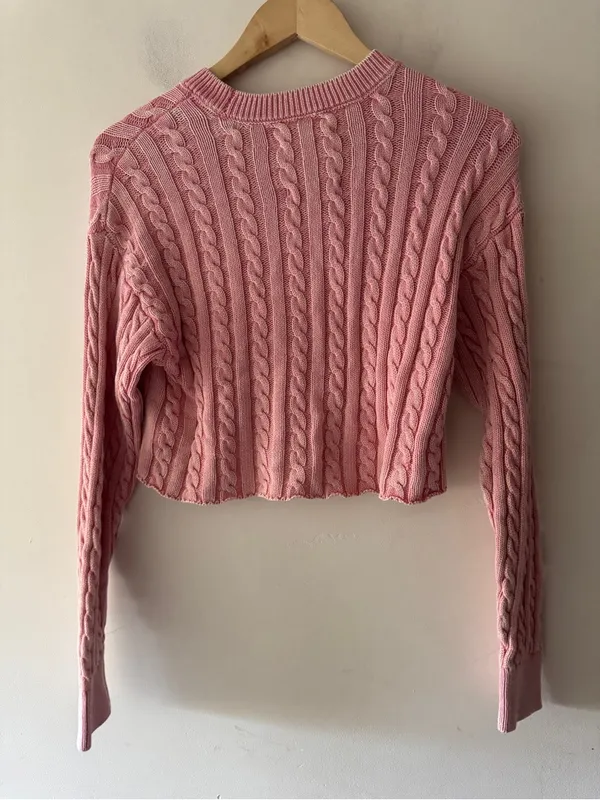 Aerie Pink Cable Knit Cropped Sweater - Image 6