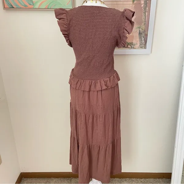 Nation LTD Fabienne Dress Maojave Brown Boho Ruffled Tiered Midi Large - Image 8
