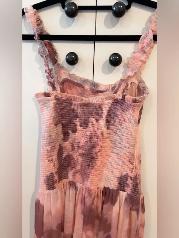 Free People Tessa Smocked Midi Dress NWT XS Pink Floral Ruched REVOLVE - Image 8
