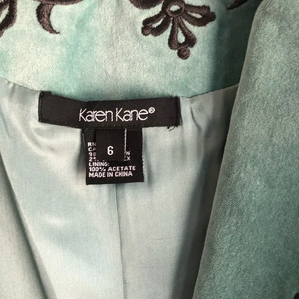Turquoise Blue Green Velvet Jacket Embroidery Detail Size 6 western - Image 6