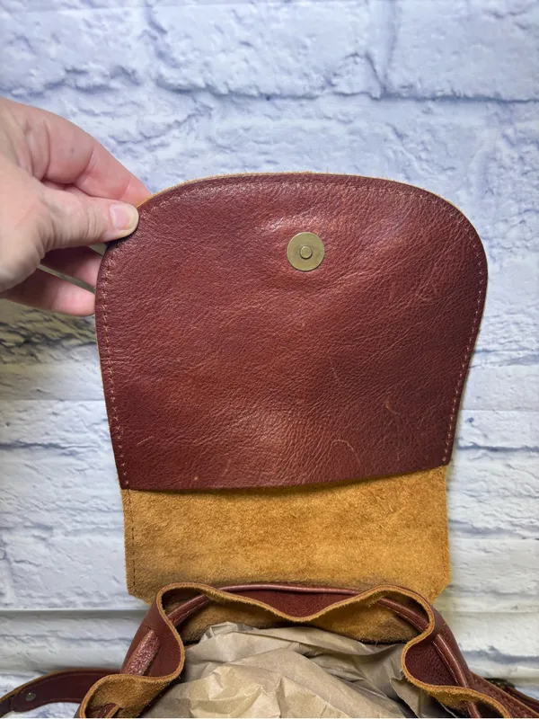 Portland Leather Goods Bucket Backpack Brown Full Grain Leather Drawstring Bag - Image 12