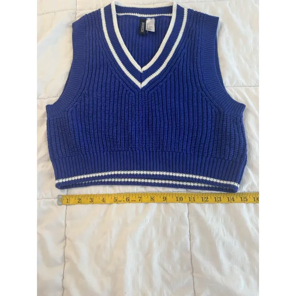 H&M Royal Blue White Rib Knit Cropped Sweater Vest Preppy Tennis Y2K Academia - Image 7