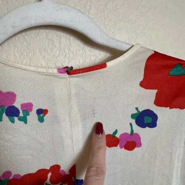 Vintage 70s Floral Kaftan MuuMuu Empire Waist Sz Medium‎ Red White - Image 4
