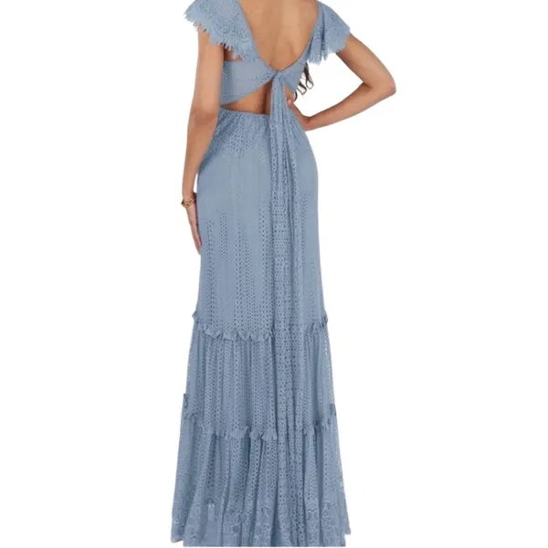Azazie Blue Ruffle Lace Gown Tie on back Maxi Size 2 NWT - Image 8