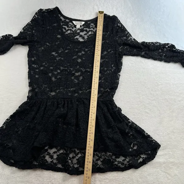 Y2K Style Sz L Top Peplum Sheer Black Lace Whimsygoth Whimsy Sexy Grunge 90s‎ - Image 8