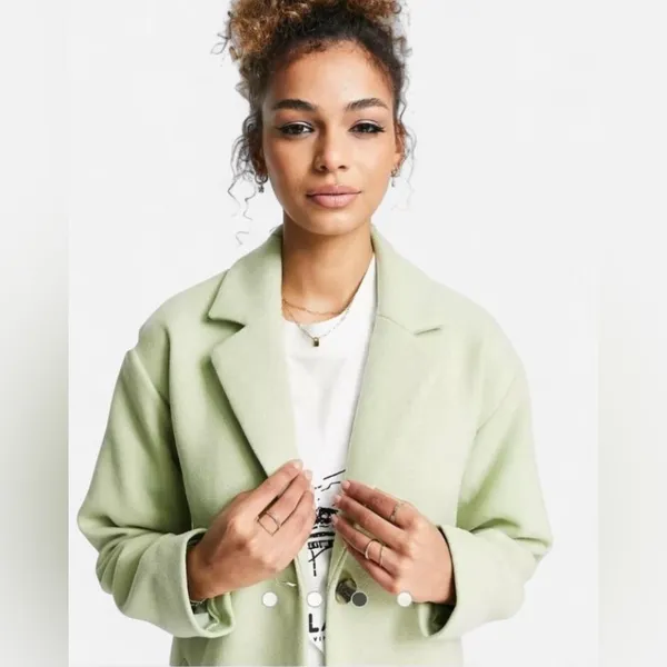 Pieces Alice wool blend coat in Sage Green Size small - Image 8