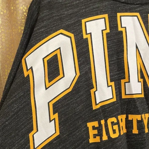 PINK Victoria’s Secret dark gray/white/yellow logo pullover, size L, NWOT - Image 2