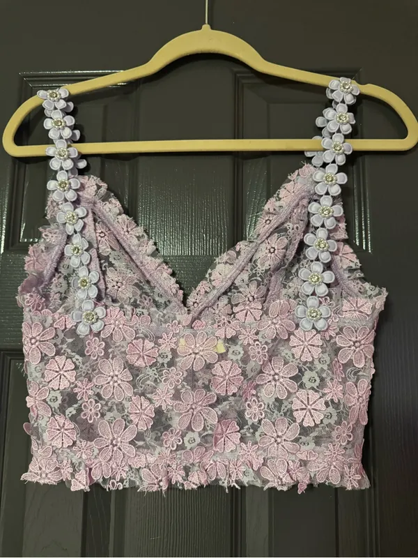For Love & Lemons Rosette Lace Tank Sexy Lavender Bustier Crop Coquette Small - Image 2