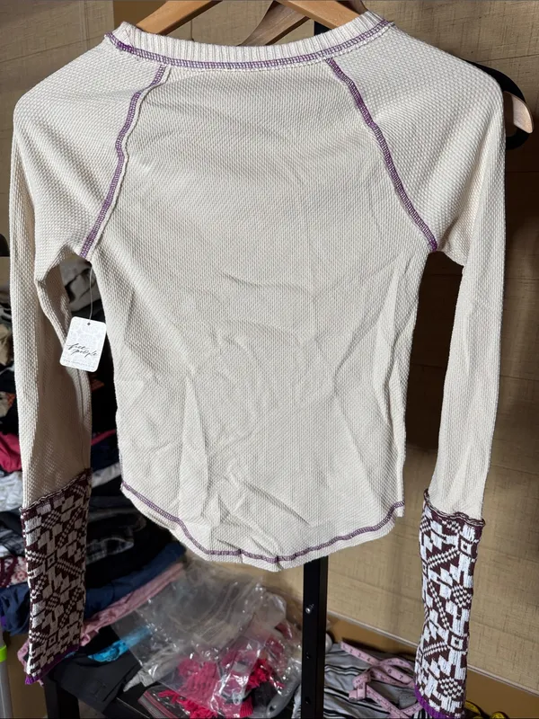 NWT Free People She’s Reversible Cuff Thermal Top Oat Cream Small - Image 10