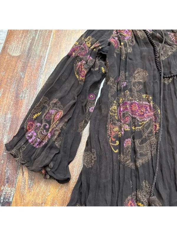 Maurices Brown Paisley Top Medium Flowy Boho Sheer Crinkle - Image 3