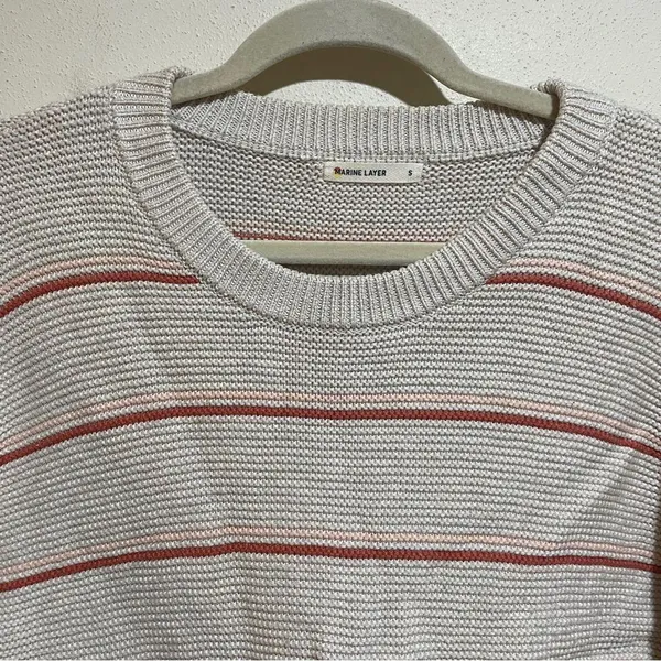 Marine Layer Nina Knit Crewneck Cotton Sweater Stripes Oatmeal Pink Size Small - Image 5