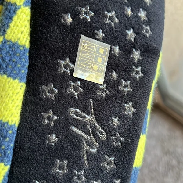 NWT Free People Sleepover Bootie Slippers checker blue/yellow, faux fur interior - Image 5