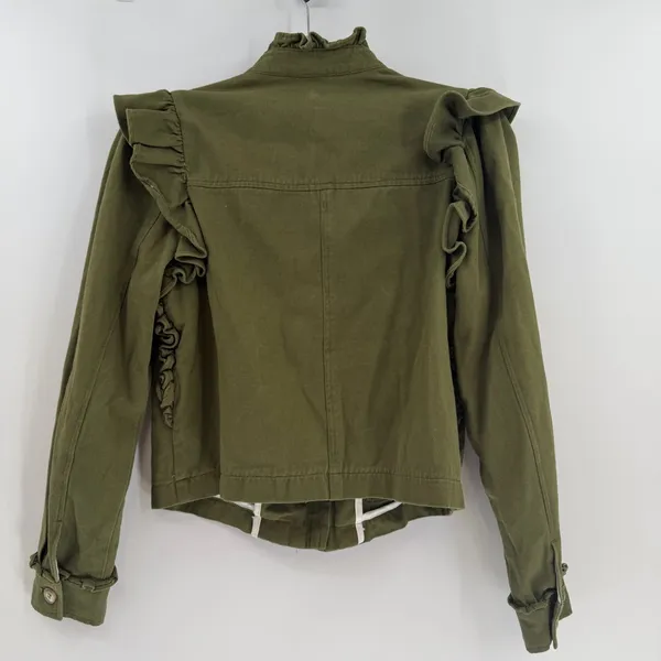 Anthropologie DOLAN Ruffle Utility Jacket XS Olive Green Military Boho - Image 6