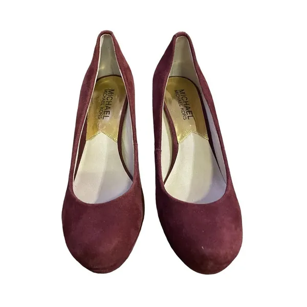 Michael Kors Platform Heals Womens 6M Used Burgundy Suede Heels - Image 3