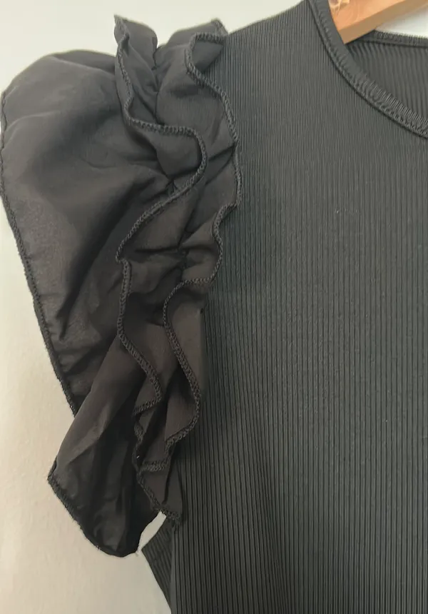 Black Ribbed Bodysuit - Image 2