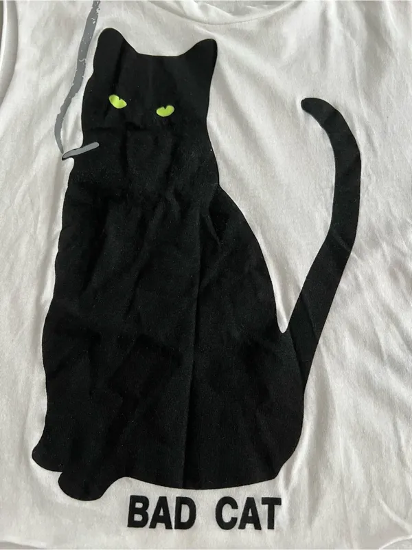 White "Bad Cat" Graphic Tank Top - Black Cat Print size 6 - Image 3