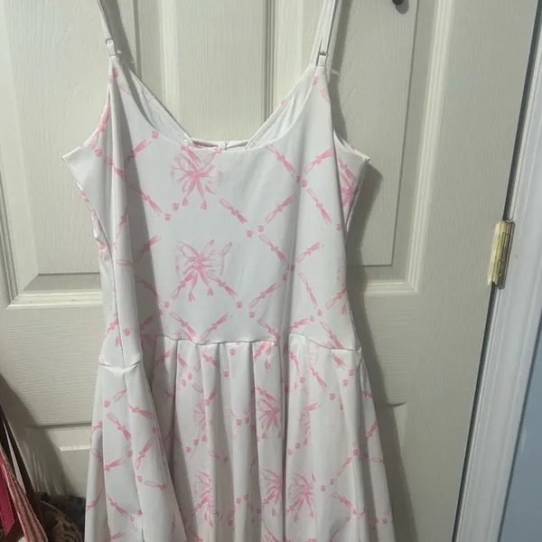 Cream and Light Pink Tie-Front Romper Dress - Image 3