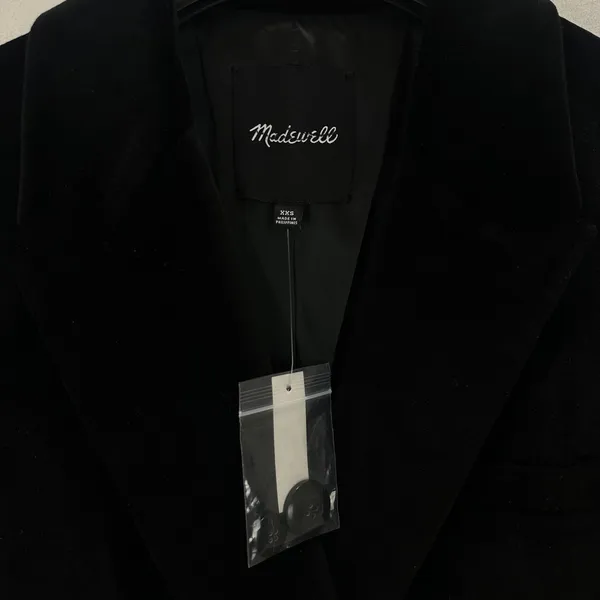 Madewell Peak-Lapel Double-Breasted Blazer in Velvet Classic Black XXS NWT - Image 9