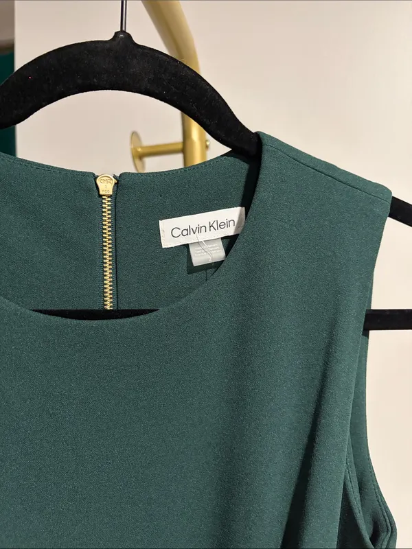 Calvin Klein NWT Sleeveless Belted Fit & Flare Midi Dress in Malachite Green - Image 6