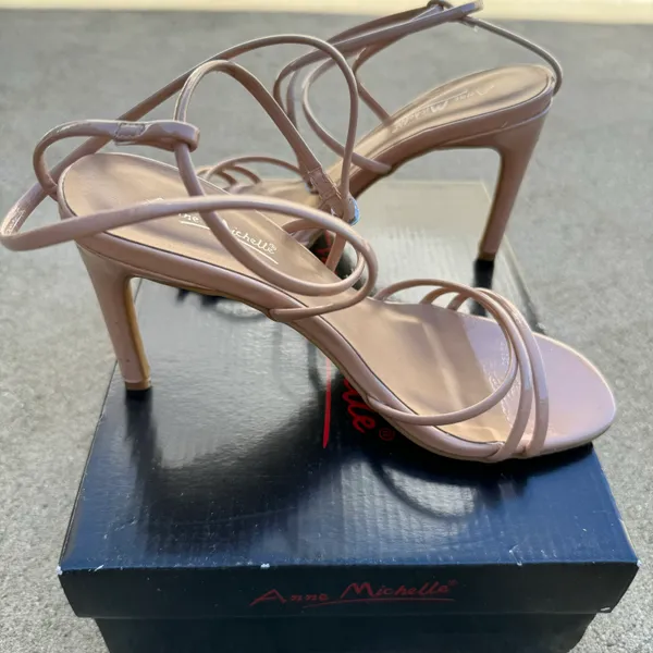 Boutique Nude Faux Patent Leather Strappy Heels - Image 3