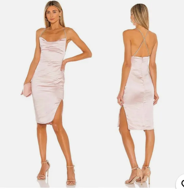 Revolve Superdown Billie Drape Midi Dress Sating Pink Slip Criss Cross Back Small - Image 2