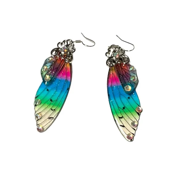 Fairy wings glittery‎ dangling earrings multicolored Pink - Image 2