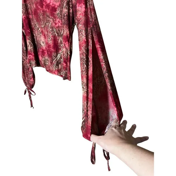 Vintage Rave Y2K Cold Shoulder‎ Paisley Long Sleeve Blouse Size L - Image 4