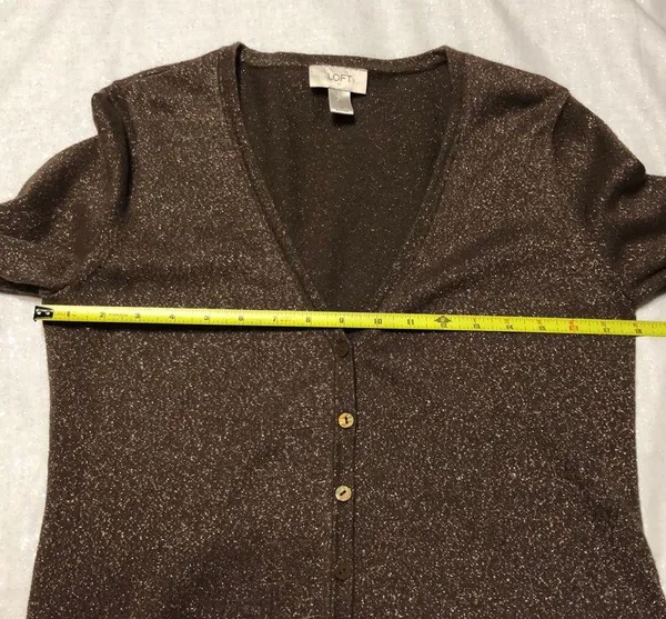 LOFT Brown Glitter Cardigan M - Image 6
