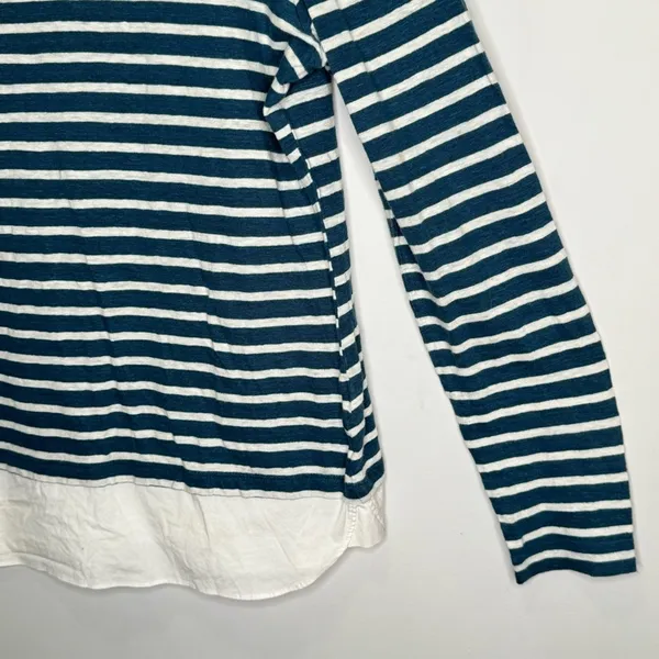 Tory Burch 100% Linen Stripe Minimalist Crew Neck Long‎ Sleeve Shirt Hem Medium - Image 5