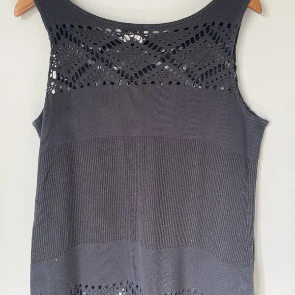 J. Valdi Vintage Boho Crochet Knit Maxi Dress Black Made in USA Size Large - Image 4