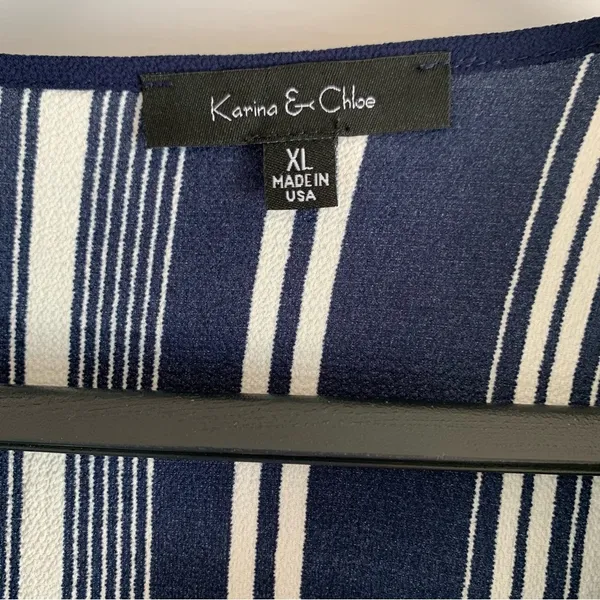 Karina & Chloe Womens XL Navy White Stripe Lace Up Peasant Boho Blouse Top - Image 6