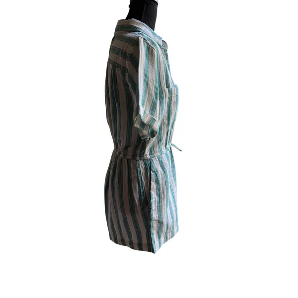 Old Navy XS Petite Coastal Stripe Cotton Romper Blue Green Drawstring Pockets - Image 7