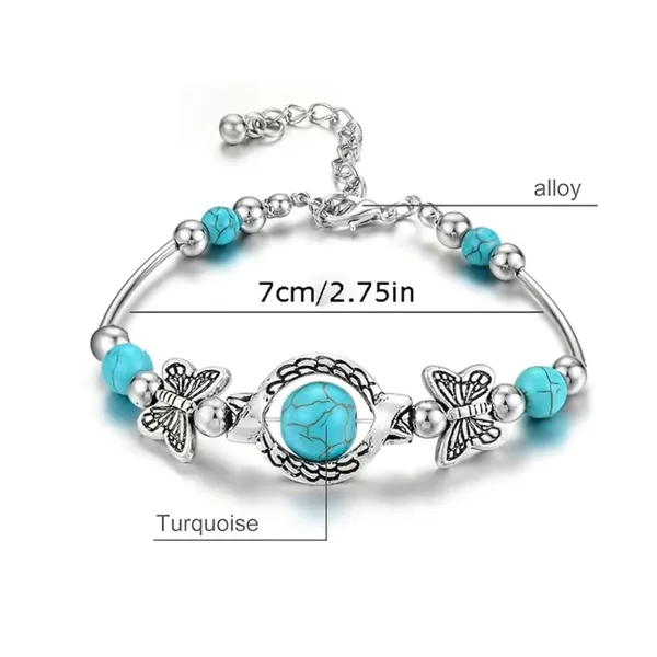 Gorgeous silver plated butterfly bracelet with turquoise beads‎ fashion jewelry - Image 3