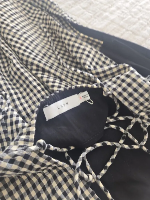Lush Black & White Gingham Puff Sleeve Mini Dress – Size Small - Image 3