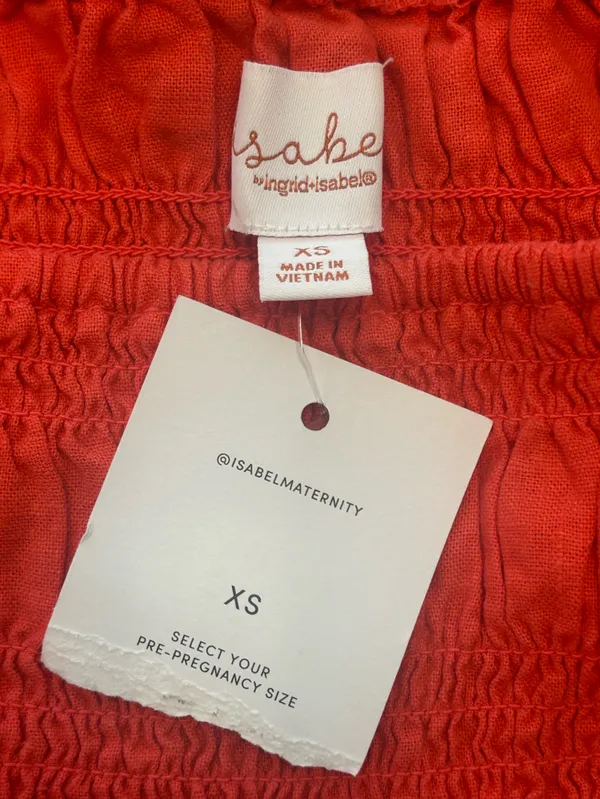 Isabel Maternity Smocked square neck Linen Puff Sleeve Mini Dress Coral NWT XS - Image 7